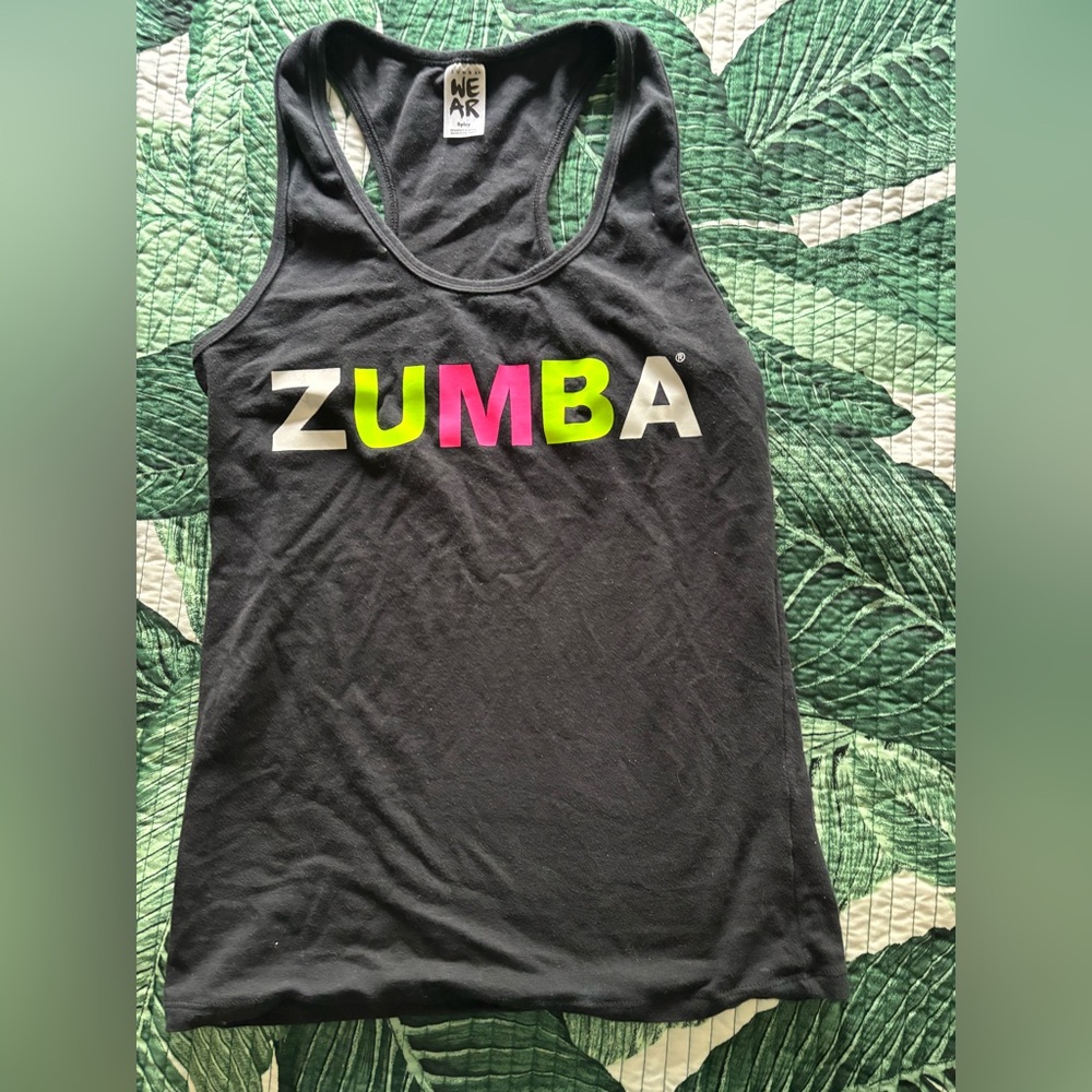 Zumba Fitness Black Racerback Tank with Neon Pink & Lime Logo